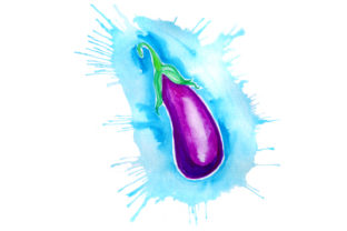 Aubergine in Watercolor Paint Splatter Style