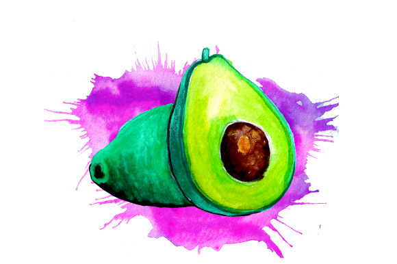 Avocado in Watercolor Paint Splatter Style for Food Amp