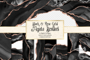 Black and Rose Gold Agate Borders for Textures