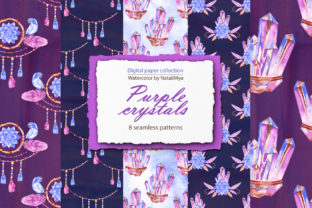 Boho Purple Crystals Digital Papers Textures