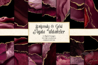 Burgundy and Gold Agate Digital Paper Textures