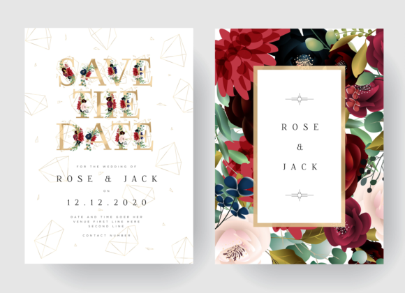 Burgundy Floral Wedding Invitation and Print Templates