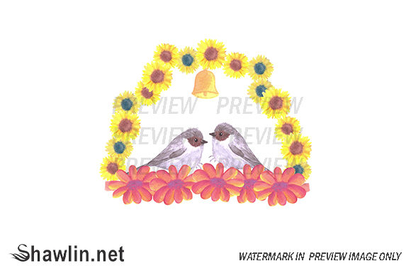 Bushtits on a Floral Swing and Web Elements