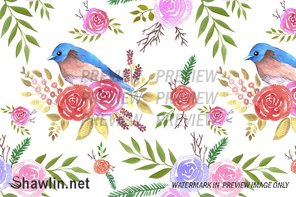 Eastern Bluebird on Roses Patterns