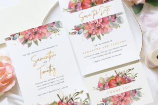 Floral and Gold Wedding Invite Suite