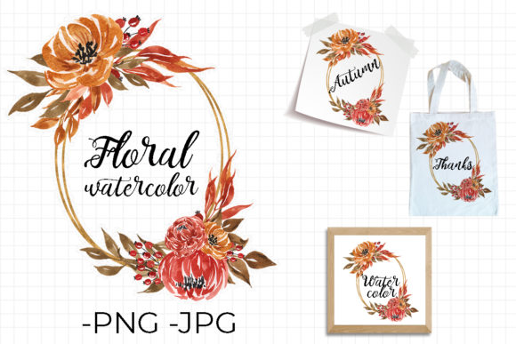 Floral Waterclor Autumn Round Frame