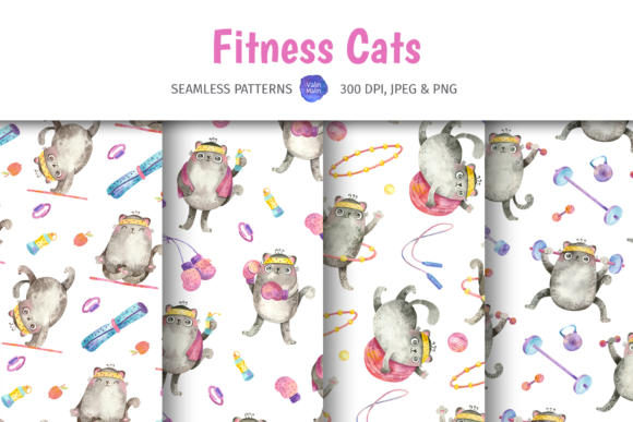 Patterns with Fitness and Yoga Cats