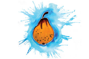 Pear in Watercolor Paint Splatter Style for Food Amp