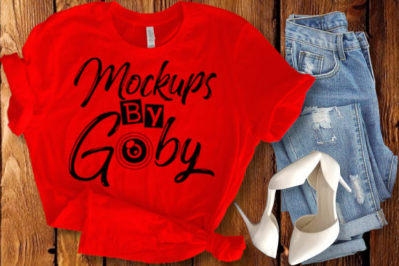 Red Shirt Mockup, Women Design, Flat Lay
